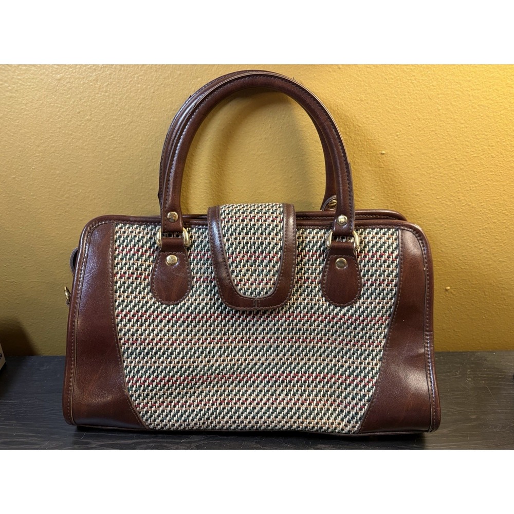 Warren Reed Vintage Tweed and Leather Satchel Doctor Bag Brown Medium